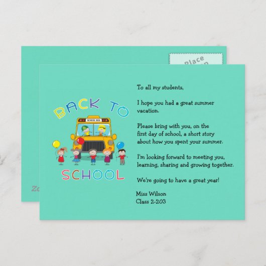 Retourner à l'école Carte postale de l'enseignant  (Devant / Derrière)