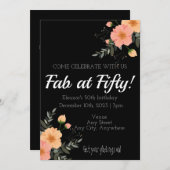 Retournez à la carte de 50 ans. Roses sur noir. Mo (Devant / Derrière)