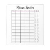 Retourtracker-Notitieblok voor kleine bedrijven Notitieblok (Voorkant)