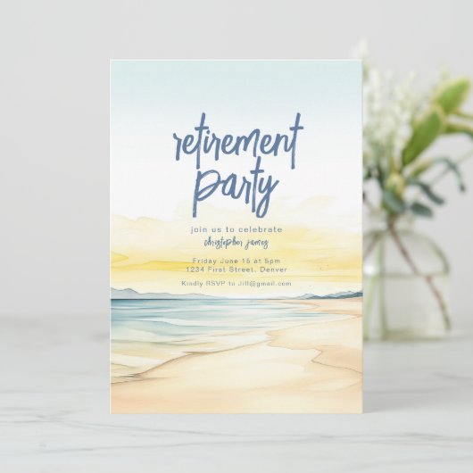 Retraite Beach Thème Invitation Modèle (Debout devant)