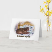 Retraite, Félicitations, Chien couché, Carte (Fleur jaune)