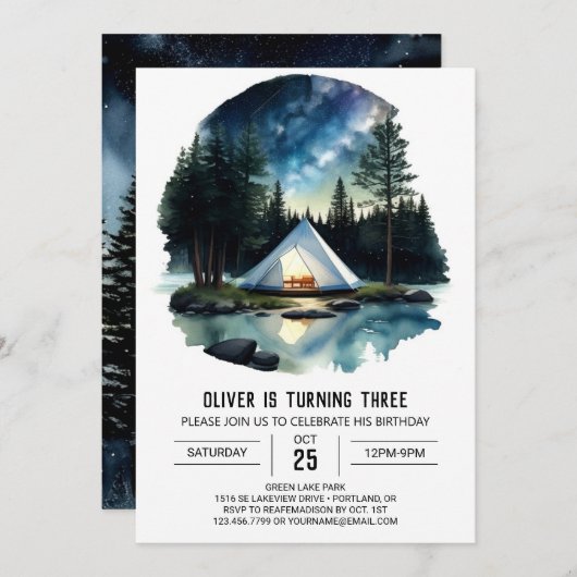 Retraite forestière rustique Invitation d'annivers (Devant / Derrière)