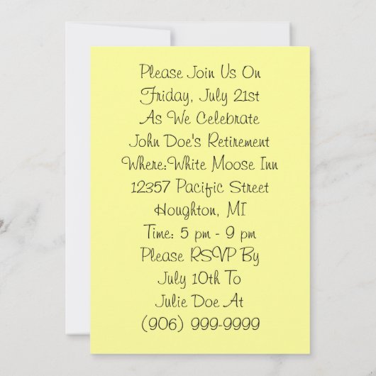 Retraite Invitations Gold Pocket Watch (Dos)