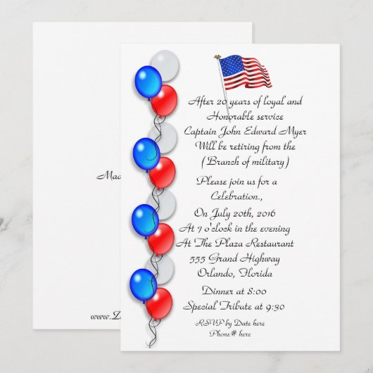 Retraite militaire Invitation (Devant / Derrière)