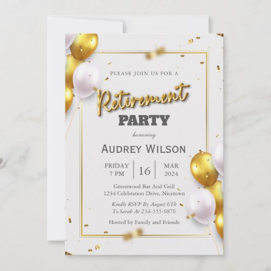 Retraite Party Invitation Gold Luxury (Devant)