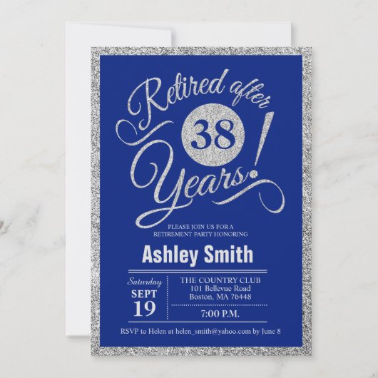 Retraite - Royal Blue Silver Invitation (Devant)