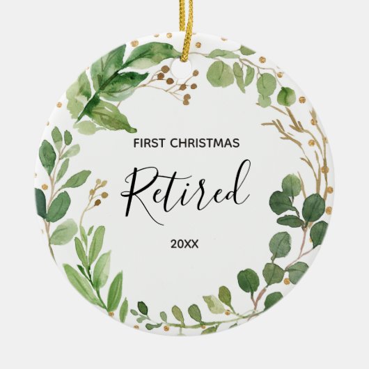 Retraité Verdure Premier Ornement de Noël (Devant)