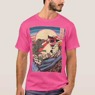 retrant Japanse Great Wave Cat Vs Monster O T-shirt