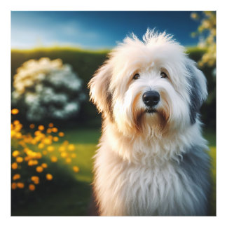 Retrato de um  Old English Sheepdog ao Entardecer Foto Afdruk