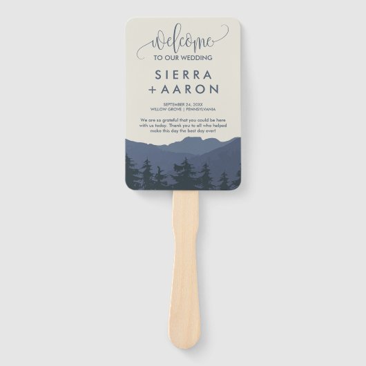 Retreat to the Mountains Wedding Programme Handwaaier (Voorkant)