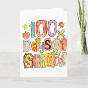 Retro 100 dagen school kleurrijke kleurpotloden ki kaart