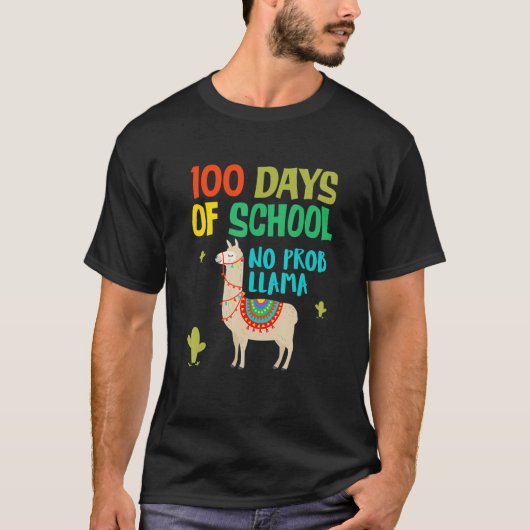 Retro 100 Days Of School No Prob LLAMA Shirt (Voorkant)