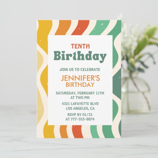 Retro 10e anniversaire invitations Super Wavy (Debout devant)