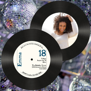 Retro 18e verjaardag foto Faux Vinyl Record Muziek Kaart