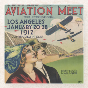 Retro 1912 Los Angeles Luchtshow Reis Kunst Glazen Onderzetter