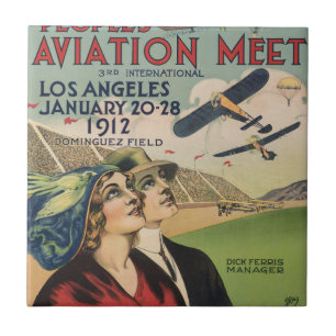 Retro 1912 Los Angeles Luchtshow Reis Kunst Tegeltje