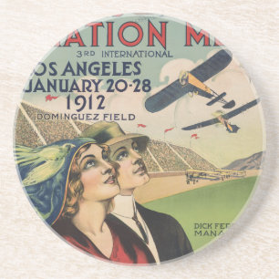 Retro 1912 Los Angeles Luchtshow Reis Kunst Zandsteen Onderzetter