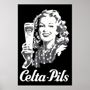 Retro 1940s-1950s stijl Belgisch bier logo en Poster