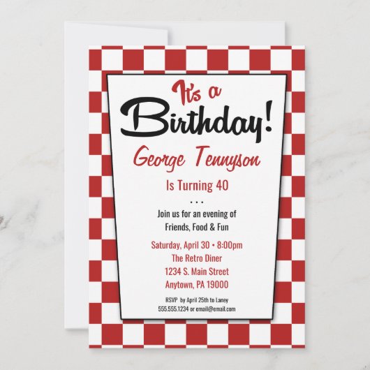 Retro 1950 Diner Rouge Blanc Invitations d'anniver (Devant)