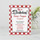 Retro 1950 Diner Rouge Blanc Invitations d'anniver (Debout devant)