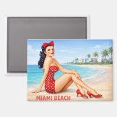 Retro 1950s Art Deco Beach Souvenir Magneet (Voorkant / Achterkant)