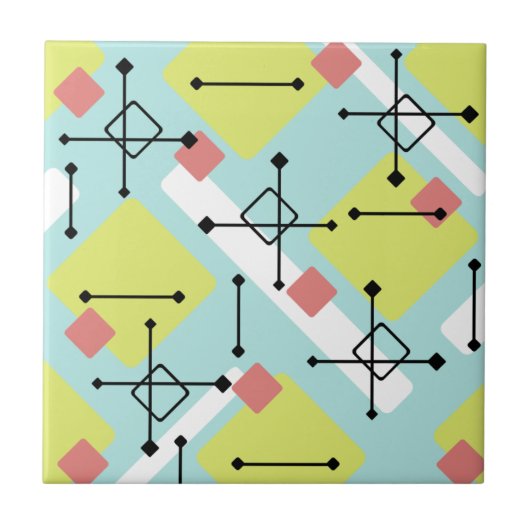 Retro 1950s Art Diamonds Mint Green Yellow Tegeltje (Voorkant)