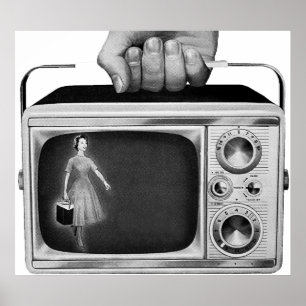 Retro 1950s Draagbare TV Mid-Century Poster