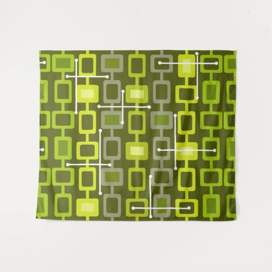 Retro 1950s Geometric Pattern Chartreuse Wandkleed (Voorkant (horizontaal))