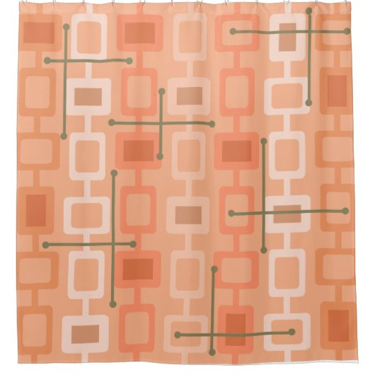 Retro 1950s Geometric Pattern Oranje Douchegordijn (Voorkant)