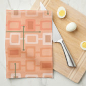 Retro 1950s Geometric Pattern Oranje Theedoek (Quarter Fold)