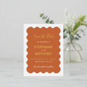 Retro 1950s golfrand terracotta bruiloft    folie uitnodiging briefkaart (Staand Voorkant)