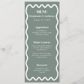 Retro 1950s golvende rand sage groene bruiloft menu (Voorkant)