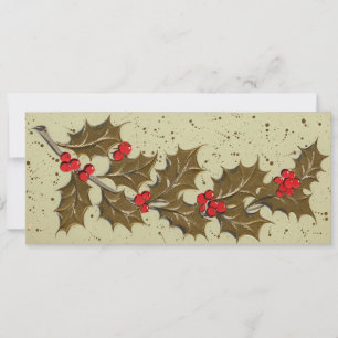 Retro 1950's Holly-kerstkaart Feestdagenkaart