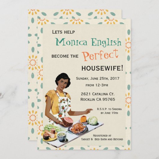 Retro 1950's Houseechtgenote Bridal Shower Invitat Kaart (Voorkant / Achterkant)