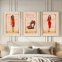 Retro 1950s MCM Vrouwen Rood Decoupage Inpakpapier