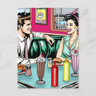 Retro 1950's Paar bij Diner Blank Briefkaart