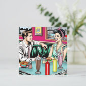 Retro 1950's Paar bij Diner Blank Kaart (Staand voorkant)