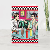 Retro 1950's Paar bij Diner Happy Birthday