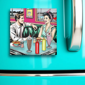 Retro 1950's Paar bij Diner Magneet