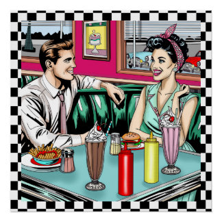 Retro 1950's Paar bij Diner Perfect Poster