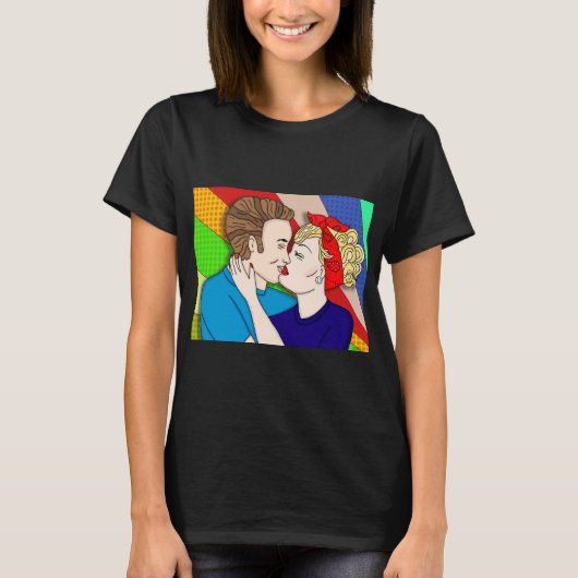 Retro 1950's Pop Art Style Couple Kening T-shirt (Voorkant)