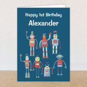 Retro 1950s Robots aangepaste leeftijd en naam geb Aankondiging