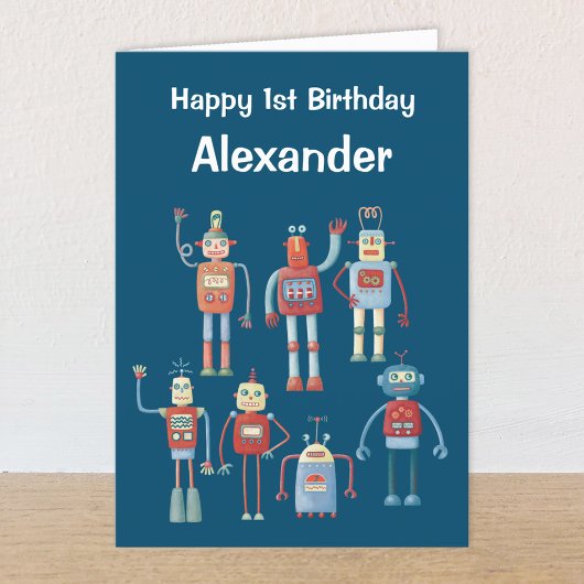 Retro 1950s Robots aangepaste leeftijd en naam geb Aankondiging