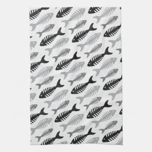 Retro 1950s Seafood Restaurant Fishbone Pattern Theedoek