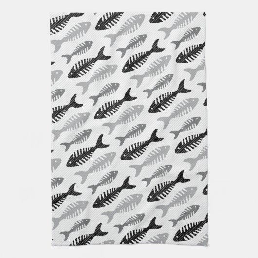 Retro 1950s Seafood Restaurant Fishbone Pattern Theedoek (Verticaal)