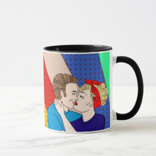 Retro 1950's Style Pop Art Couple Kissing Love Mok