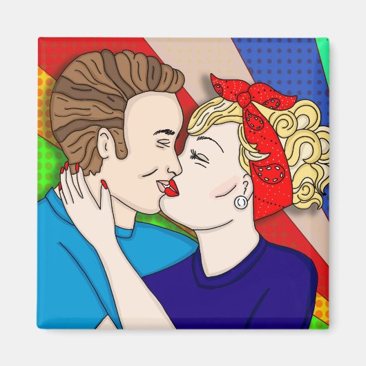 Retro 1950's Style Pop Art Couple Kissing Magneet (Voorkant)