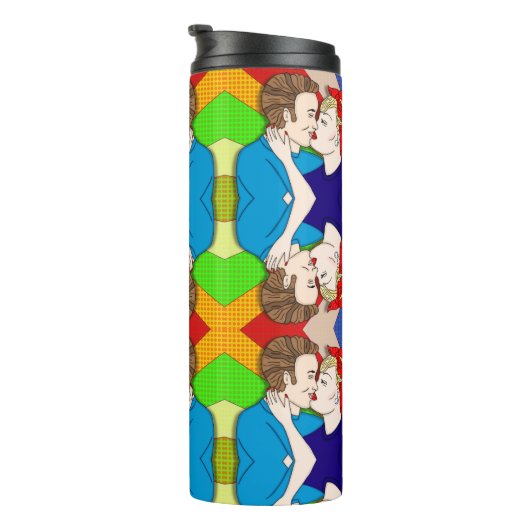Retro 1950's Style Pop Art Couple Kissing Thermal Thermosbeker (Geroteerd rechts)