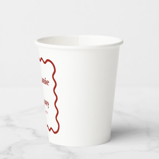 Retro 1950s Wavy Edge Dark Red Wedding Papieren Bekers (Links)