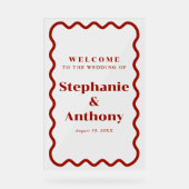 Retro 1950s Wavy Edge Mariage rouge foncé (Recto)